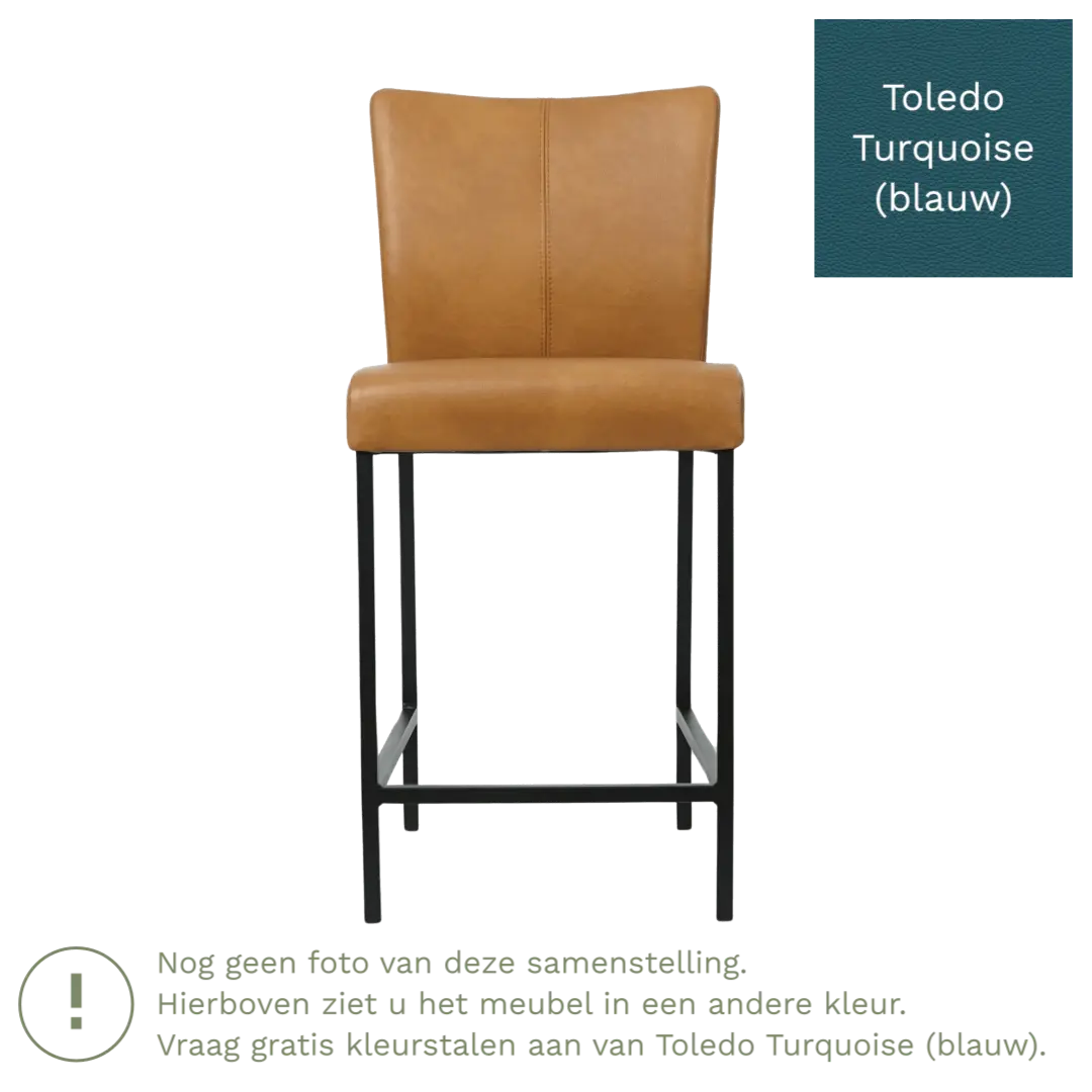 afbeelding van Leren barkruk Revolt laag - Toledo Turquoise (blauw) - Poten staal vierkant RVS