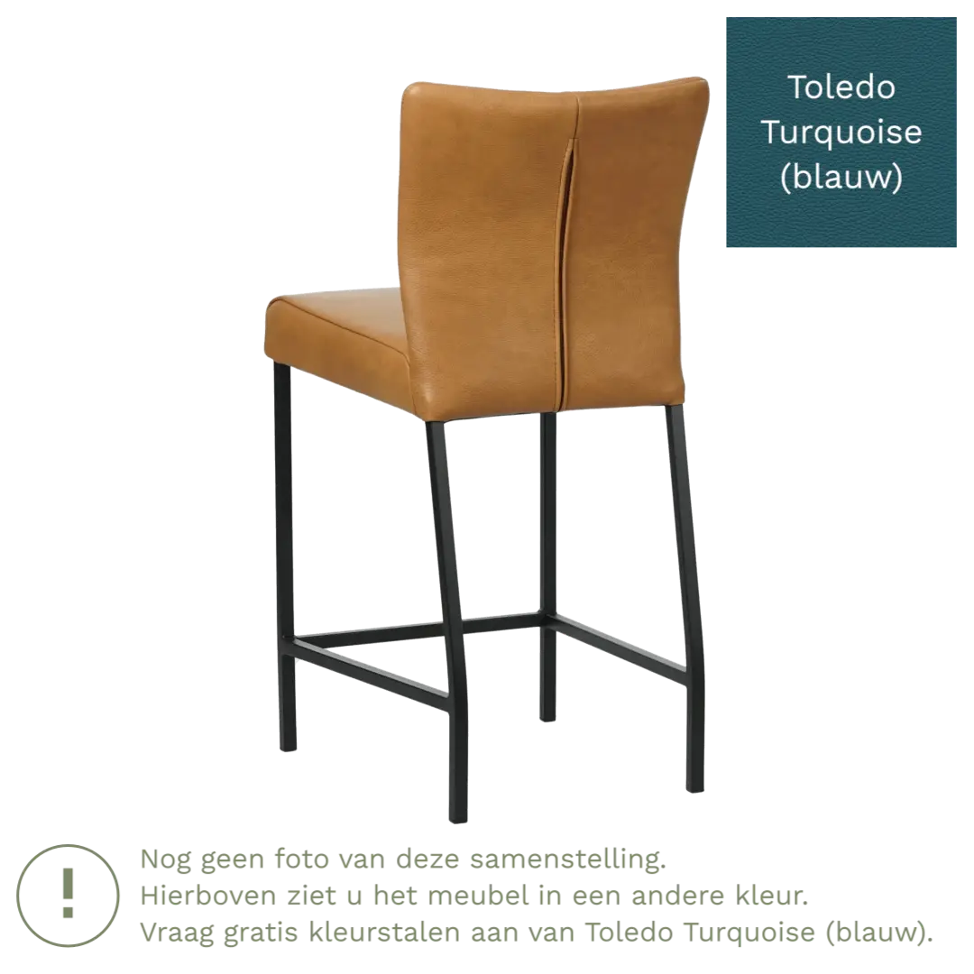 afbeelding van Leren barkruk Revolt laag - Toledo Turquoise (blauw) - Poten staal vierkant RVS