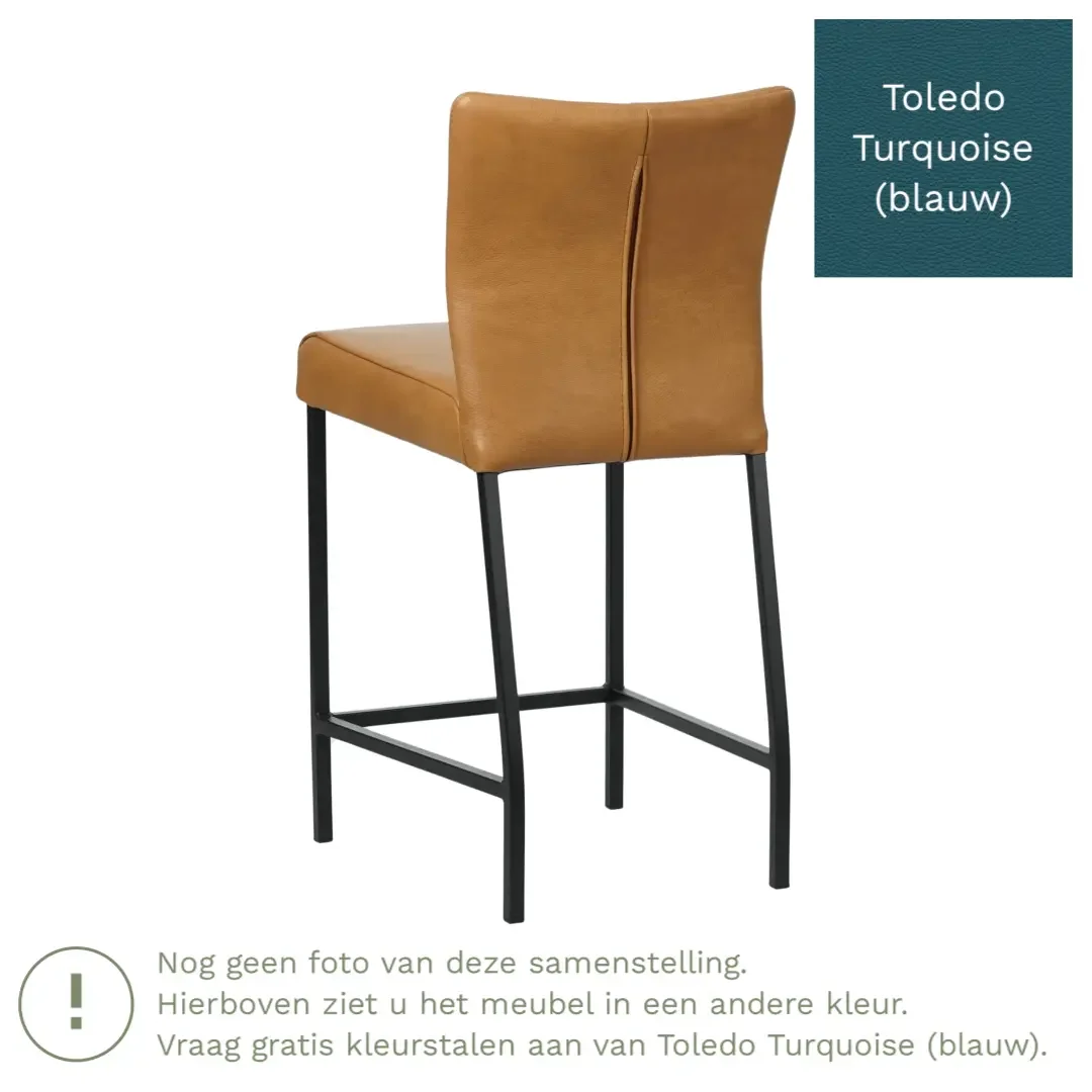 afbeelding van Leren barkruk Revolt laag - Toledo Turquoise (blauw) - Poten staal vierkant zwart