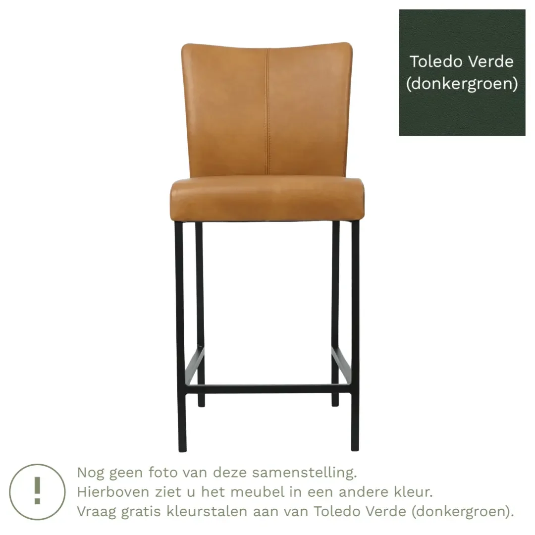 afbeelding van Leren barkruk Revolt laag - Toledo Verde (donkergroen) - Poten staal vierkant RVS