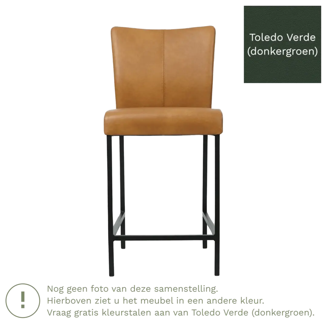 afbeelding van Leren barkruk Revolt laag - Toledo Verde (donkergroen) - Poten staal vierkant zwart
