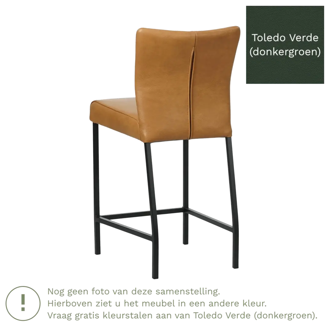 afbeelding van Leren barkruk Revolt laag - Toledo Verde (donkergroen) - Poten staal vierkant zwart