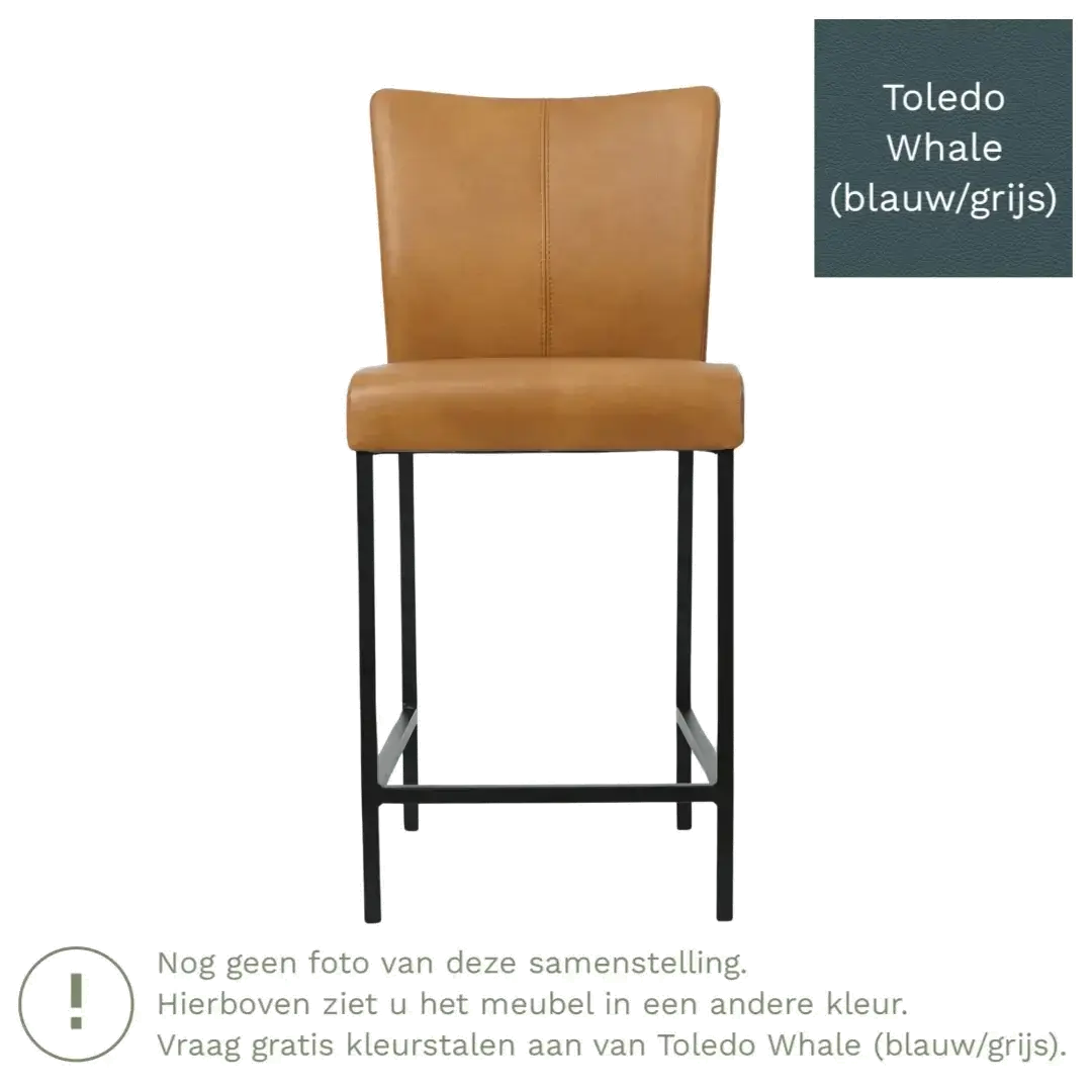 afbeelding van Leren barkruk Revolt laag - Toledo Whale (blauw/grijs) - Poten staal vierkant RVS
