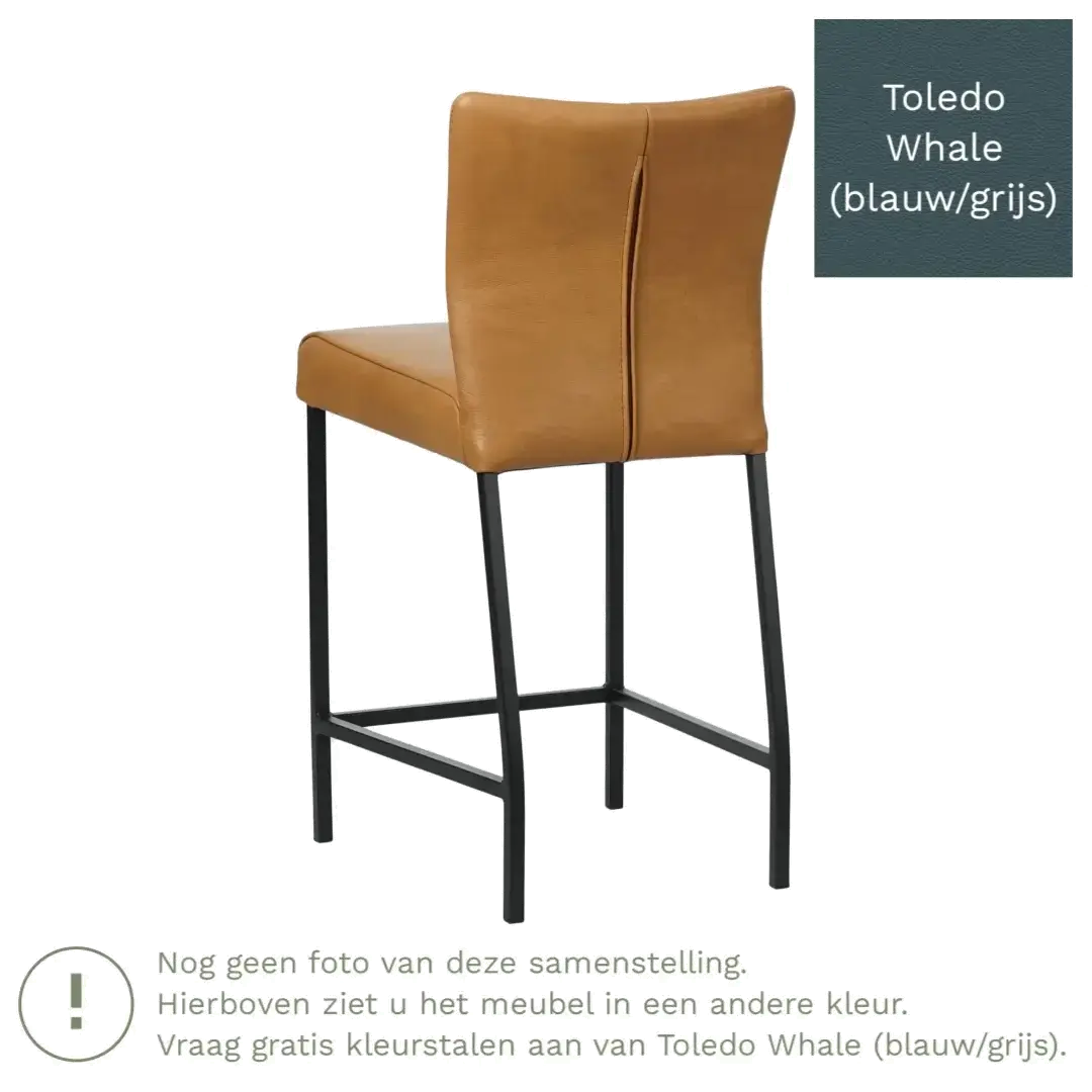 afbeelding van Leren barkruk Revolt laag - Toledo Whale (blauw/grijs) - Poten staal vierkant RVS
