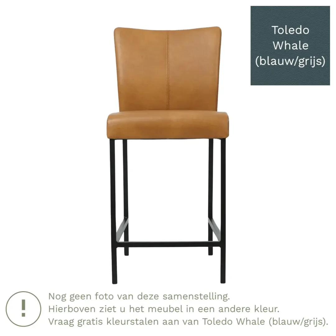 afbeelding van Leren barkruk Revolt laag - Toledo Whale (blauw/grijs) - Poten staal vierkant zwart