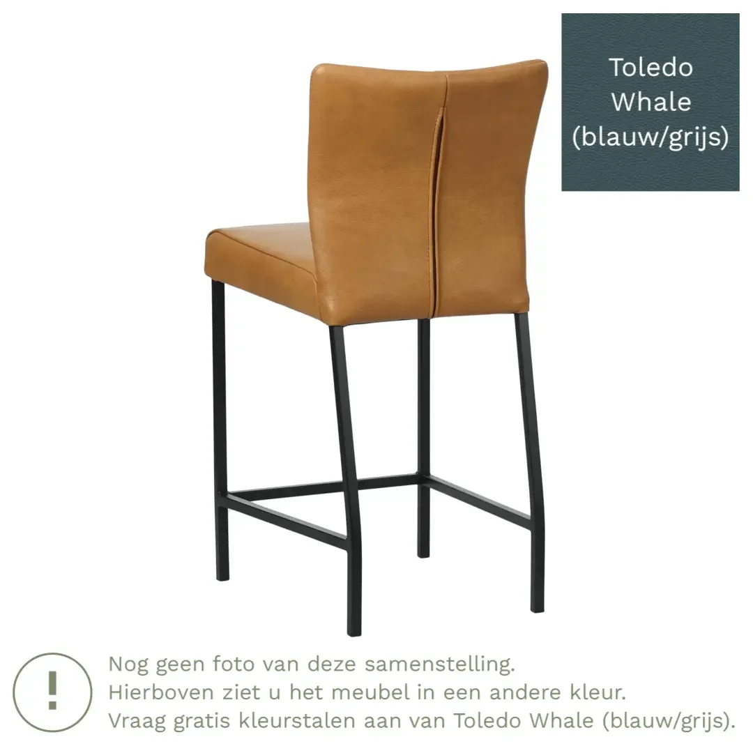 afbeelding van Leren barkruk Revolt laag - Toledo Whale (blauw/grijs) - Poten staal vierkant zwart