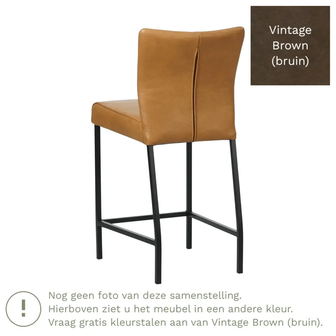 afbeelding van Leren barkruk Revolt laag - Vintage Brown (bruin) - Poten staal vierkant RVS