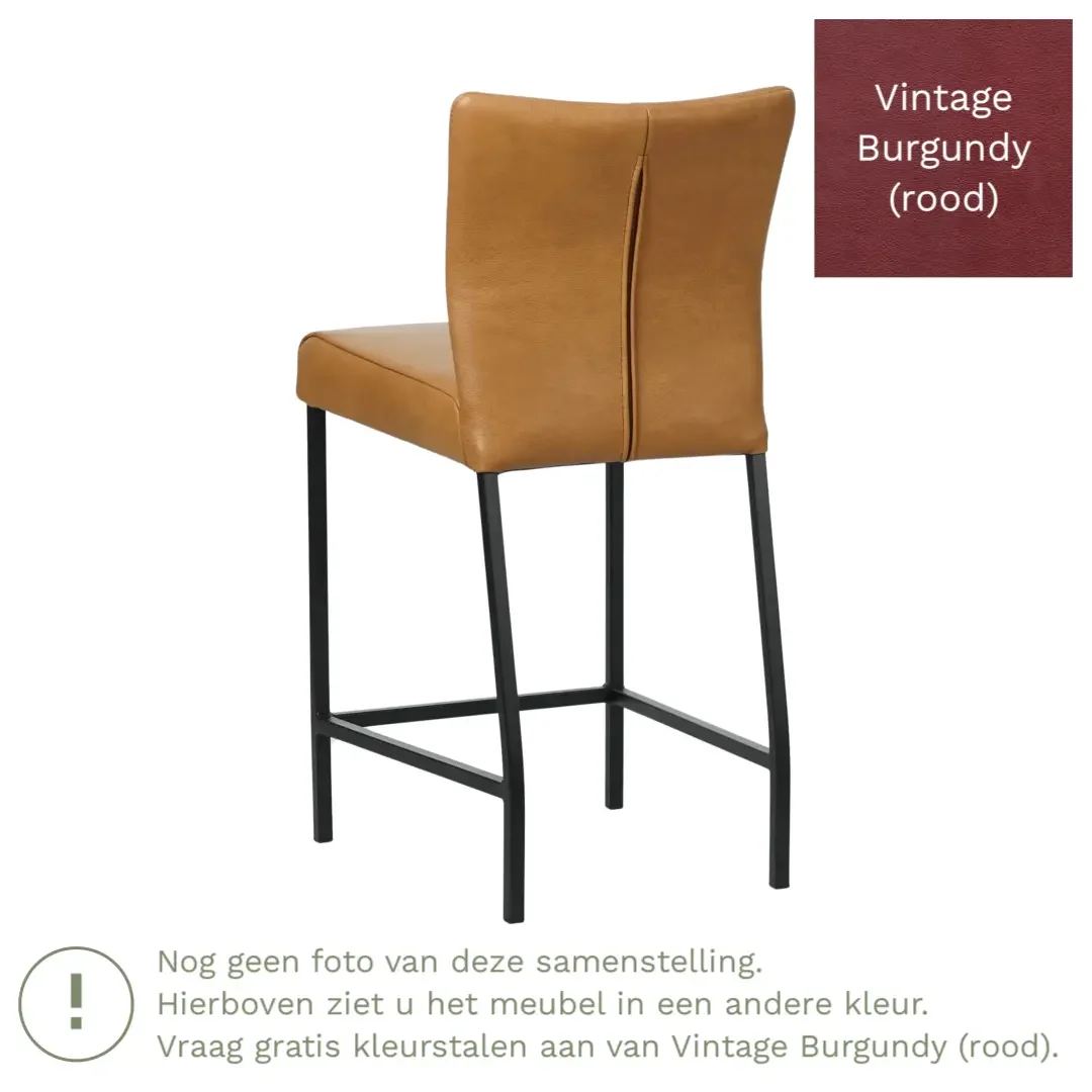 afbeelding van Leren barkruk Revolt laag - Vintage Burgundy (rood) - Poten staal vierkant RVS