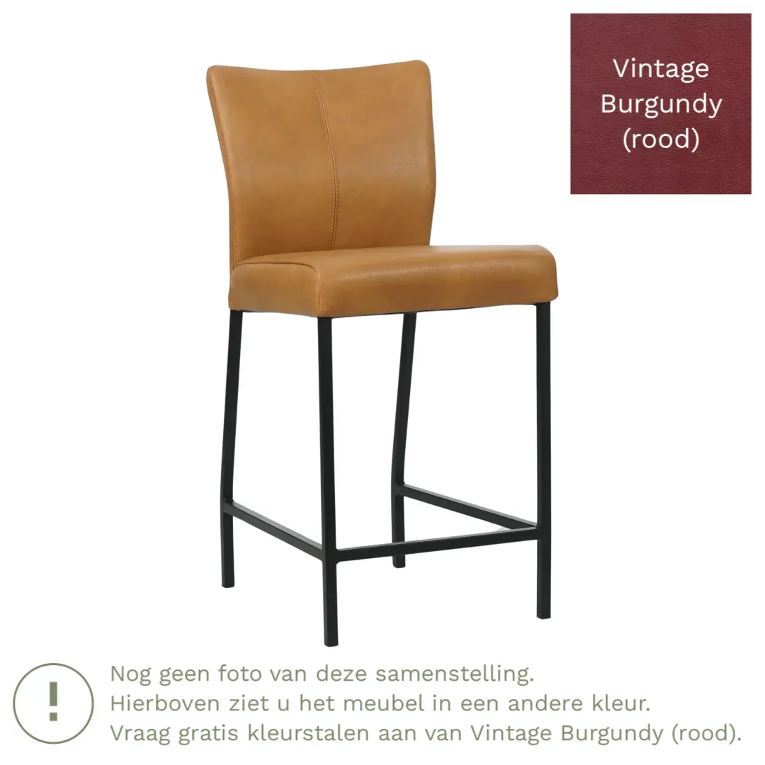 afbeelding van Leren barkruk Revolt laag - Vintage Burgundy (rood) - Poten staal vierkant zwart