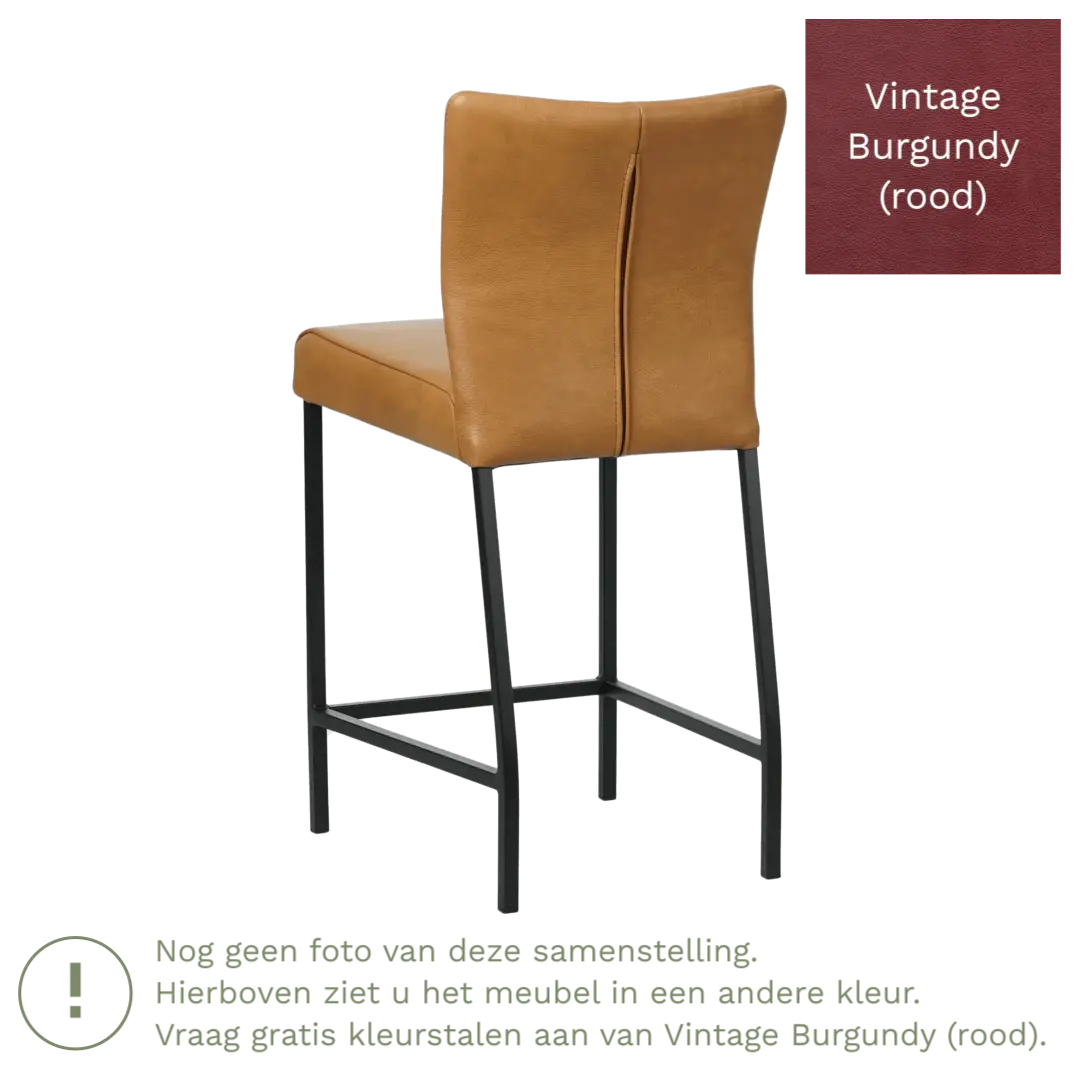 afbeelding van Leren barkruk Revolt laag - Vintage Burgundy (rood) - Poten staal vierkant zwart