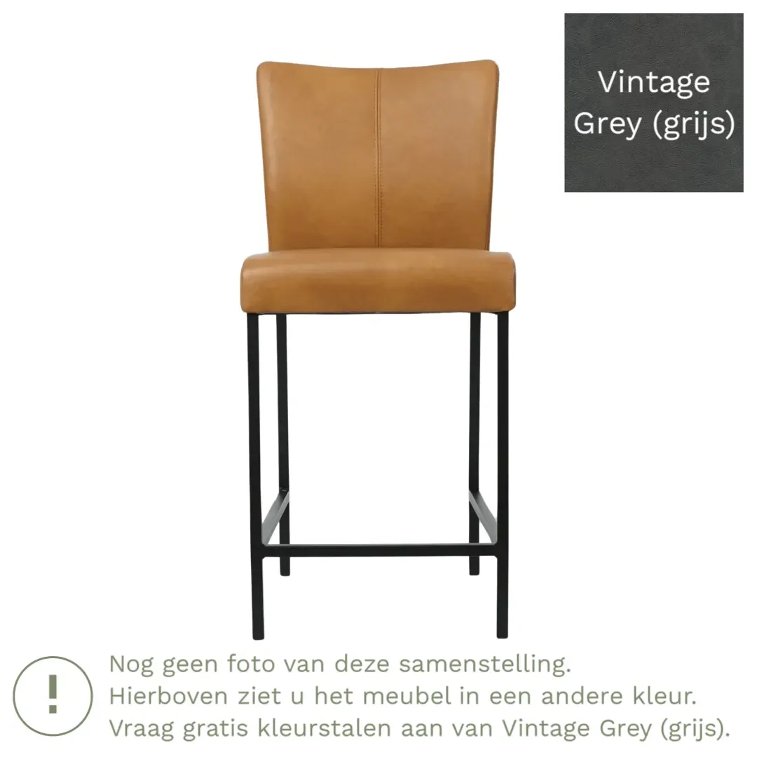 afbeelding van Leren barkruk Revolt laag - Vintage Grey (grijs) - Poten staal vierkant RVS