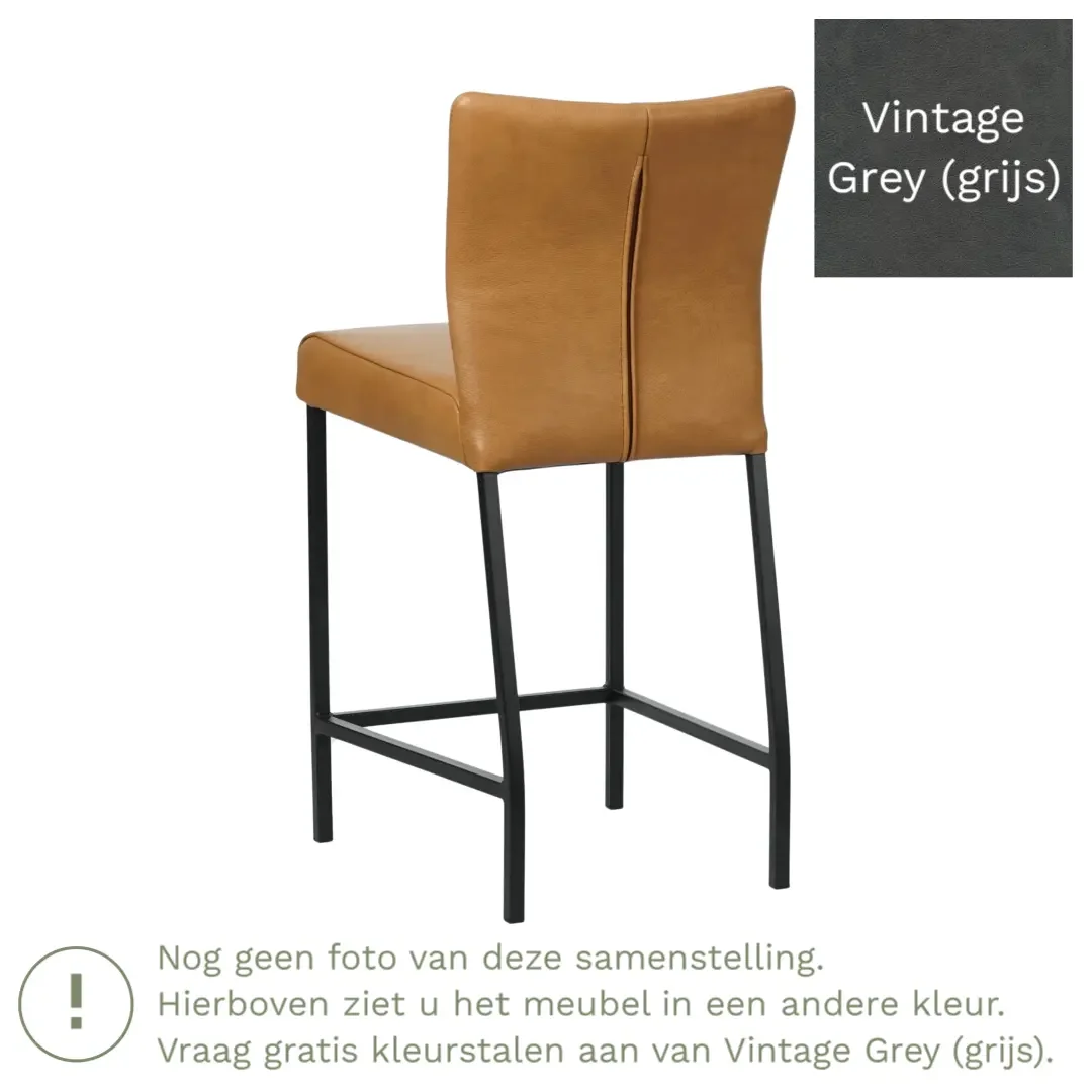 afbeelding van Leren barkruk Revolt laag - Vintage Grey (grijs) - Poten staal vierkant RVS