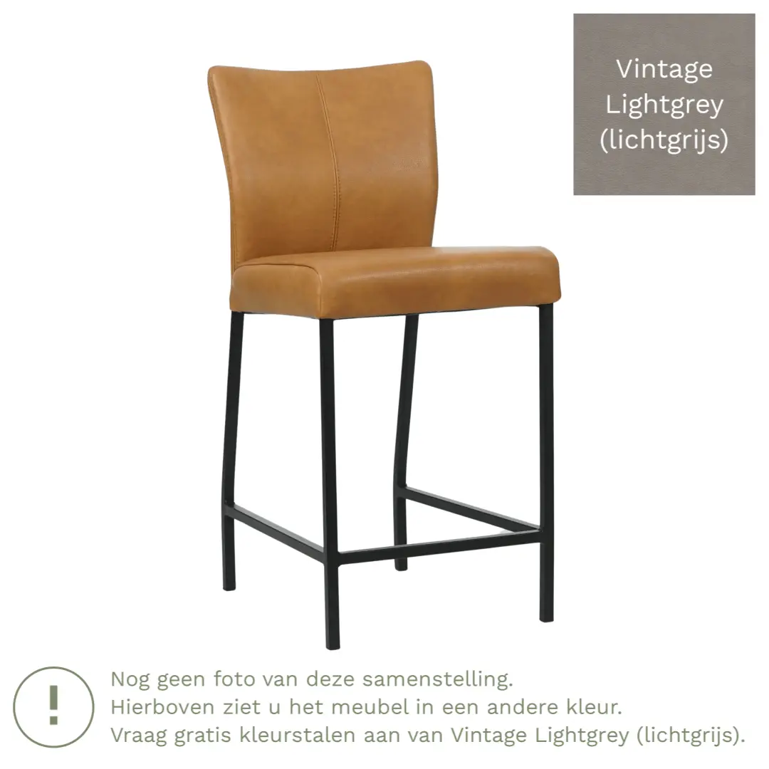 afbeelding van Leren barkruk Revolt laag - Vintage Lightgrey (lichtgrijs) - Poten staal vierkant zwart