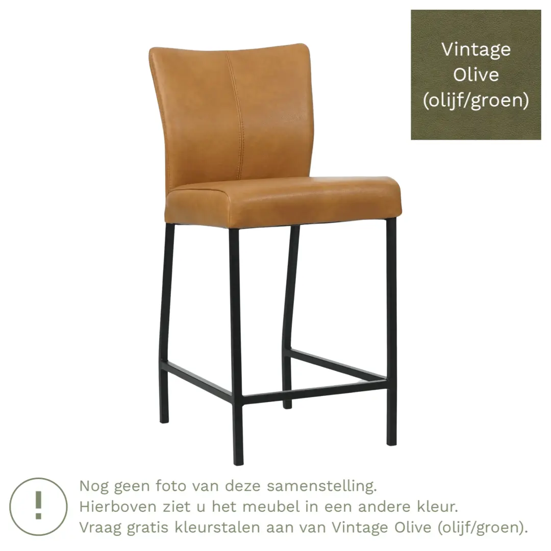 afbeelding van Leren barkruk Revolt laag - Vintage Olive (olijf/groen) - Poten staal vierkant RVS