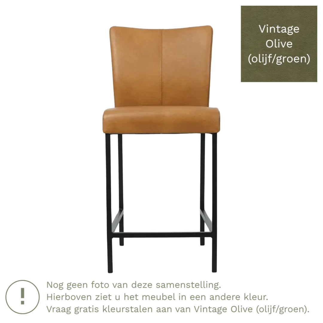afbeelding van Leren barkruk Revolt laag - Vintage Olive (olijf/groen) - Poten staal vierkant RVS