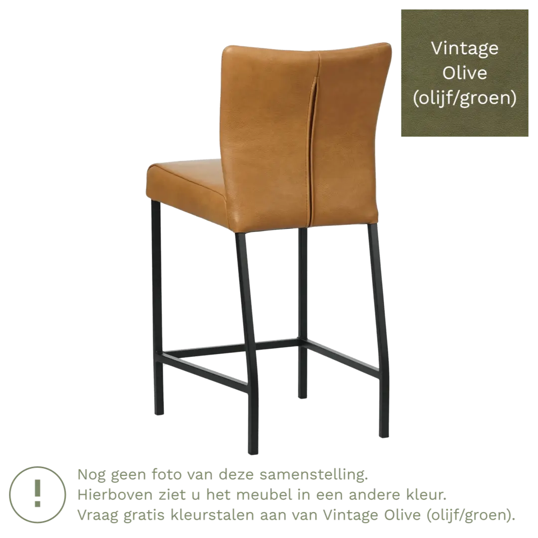 afbeelding van Leren barkruk Revolt laag - Vintage Olive (olijf/groen) - Poten staal vierkant RVS