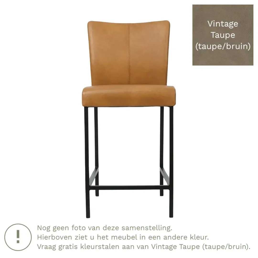afbeelding van Leren barkruk Revolt laag - Vintage Taupe (taupe/bruin) - Poten staal vierkant RVS