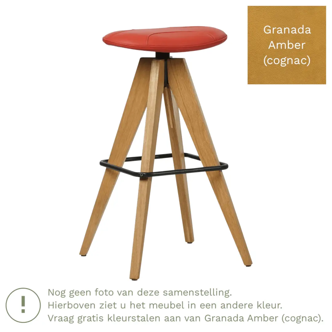 afbeelding van Leren barkruk Spot laag - Granada Amber (cognac)