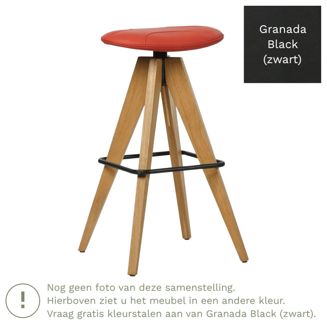 afbeelding van Leren barkruk Spot laag - Granada Black (zwart)