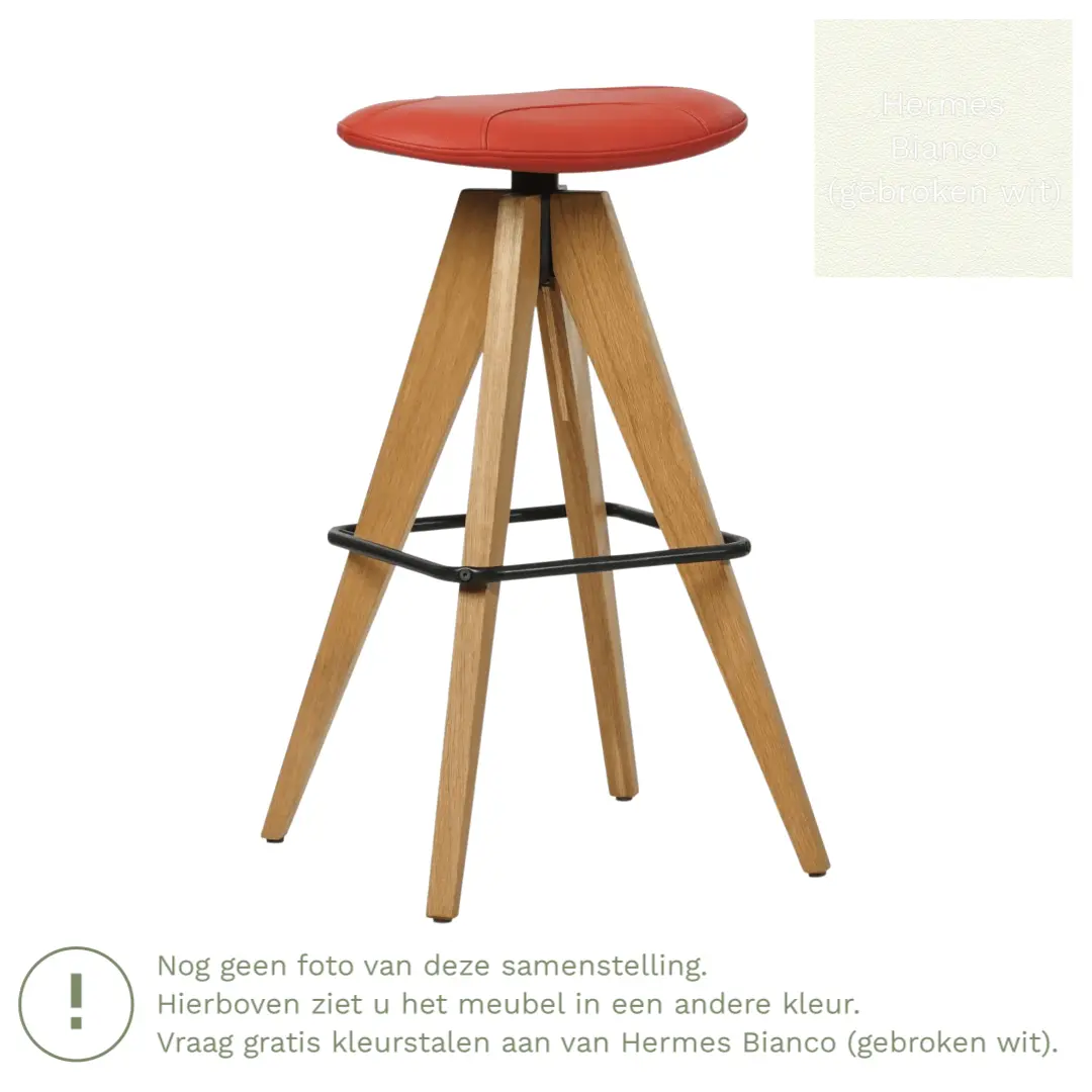 afbeelding van Leren barkruk Spot laag - Hermes Bianco (gebroken wit)