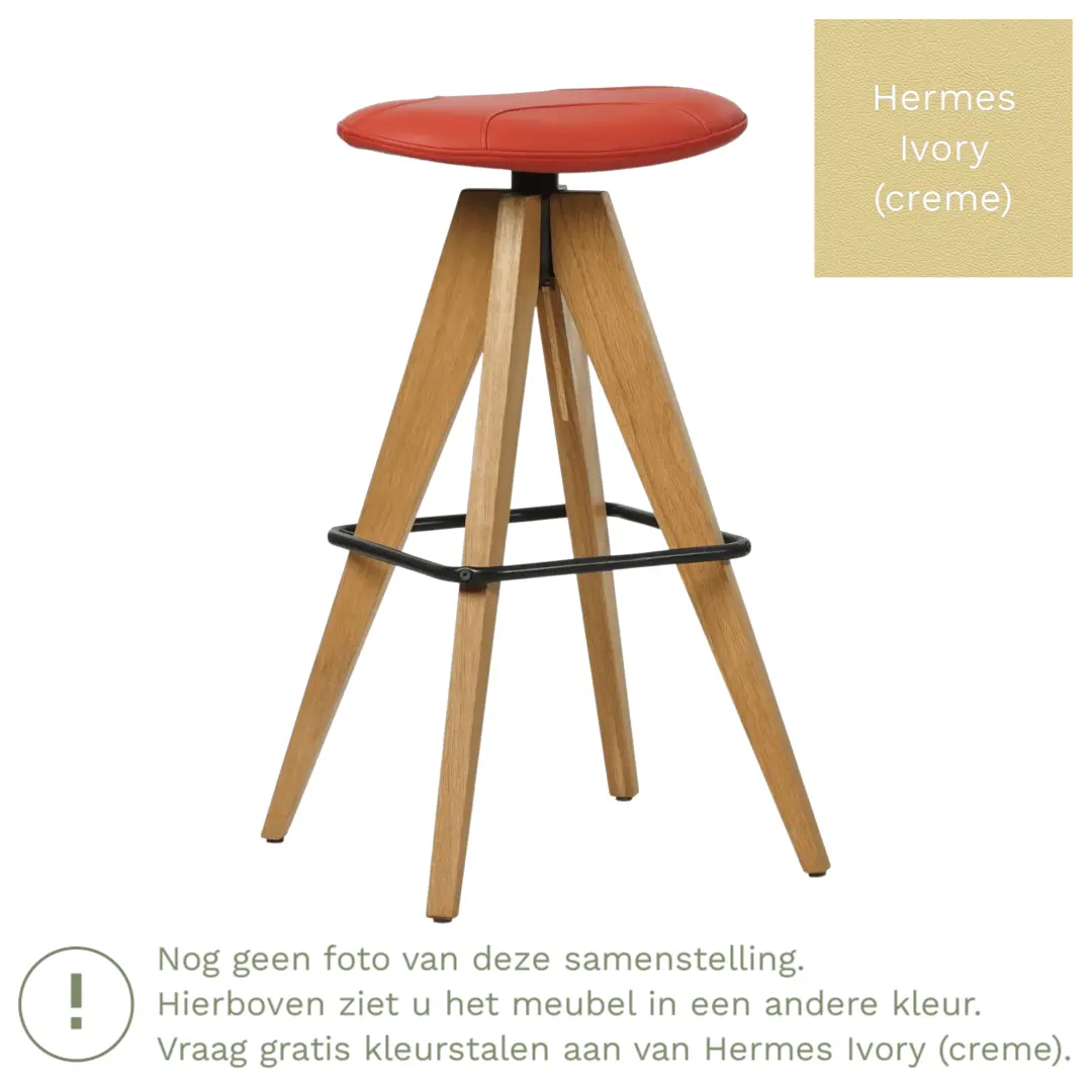 afbeelding van Leren barkruk Spot laag - Hermes Ivory (crème)