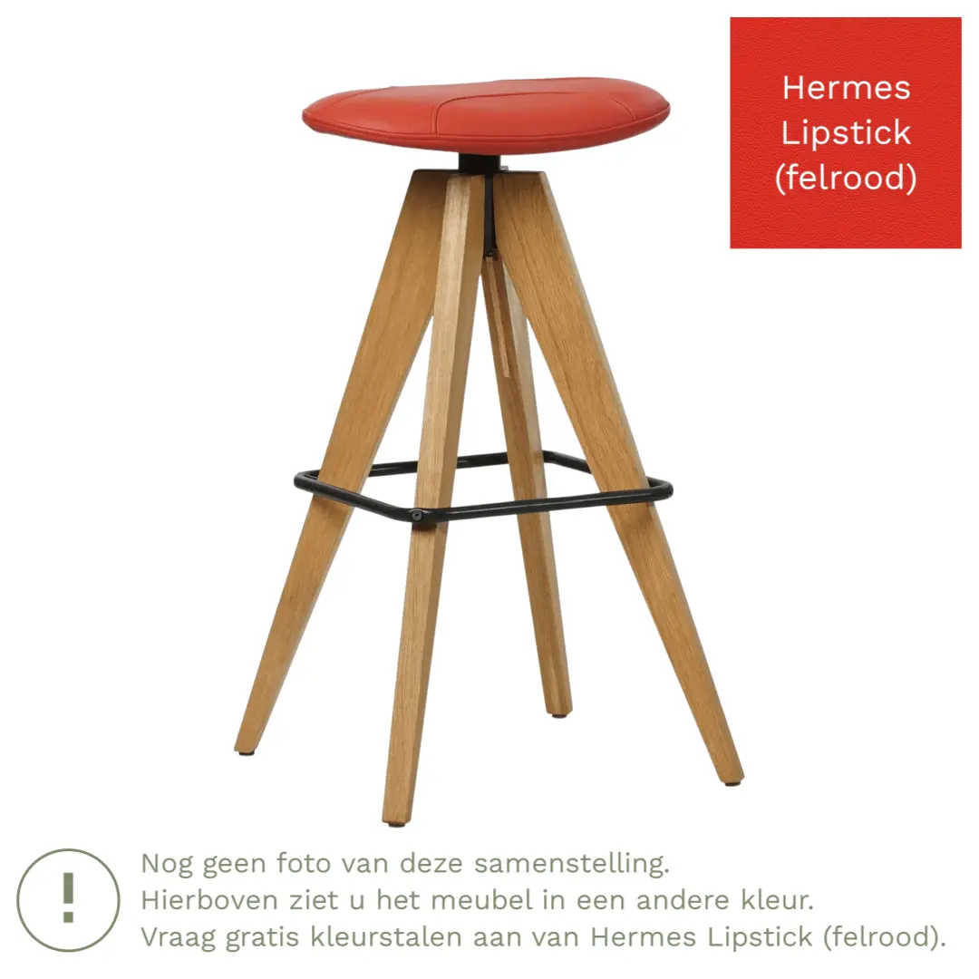 afbeelding van Leren barkruk Spot laag - Hermes Lipstick (felrood)