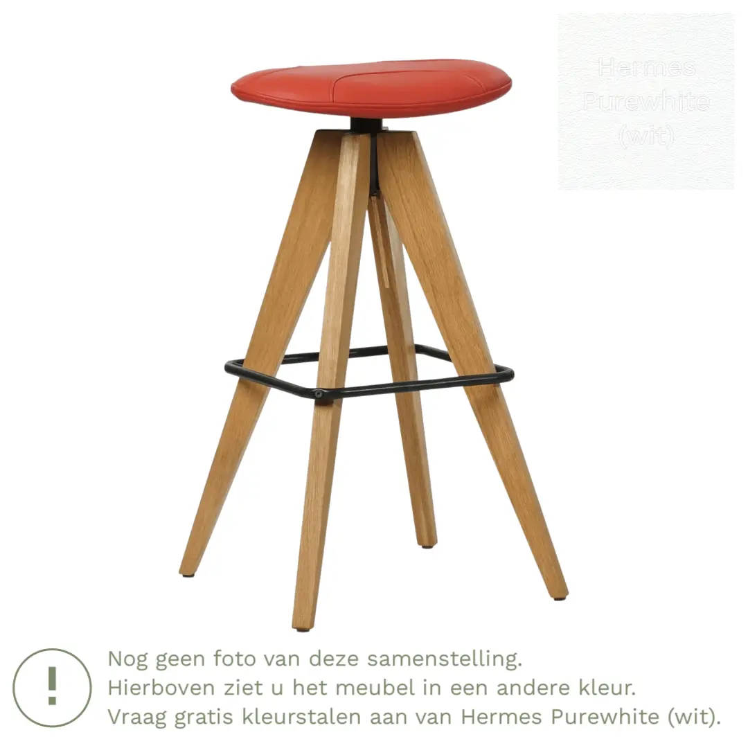 afbeelding van Leren barkruk Spot laag - Hermes Purewhite (wit)