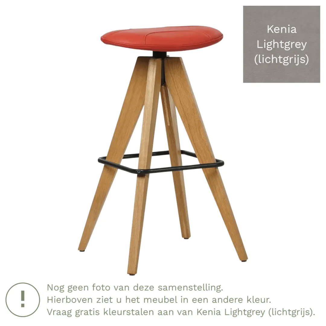 afbeelding van Leren barkruk Spot laag - Kenia Lightgrey (lichtgrijs)