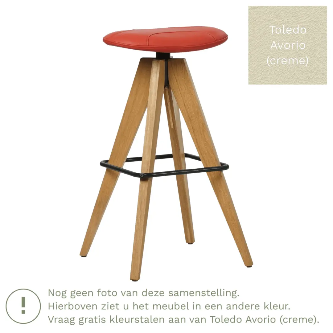 afbeelding van Leren barkruk Spot laag - Toledo Avorio (crème)