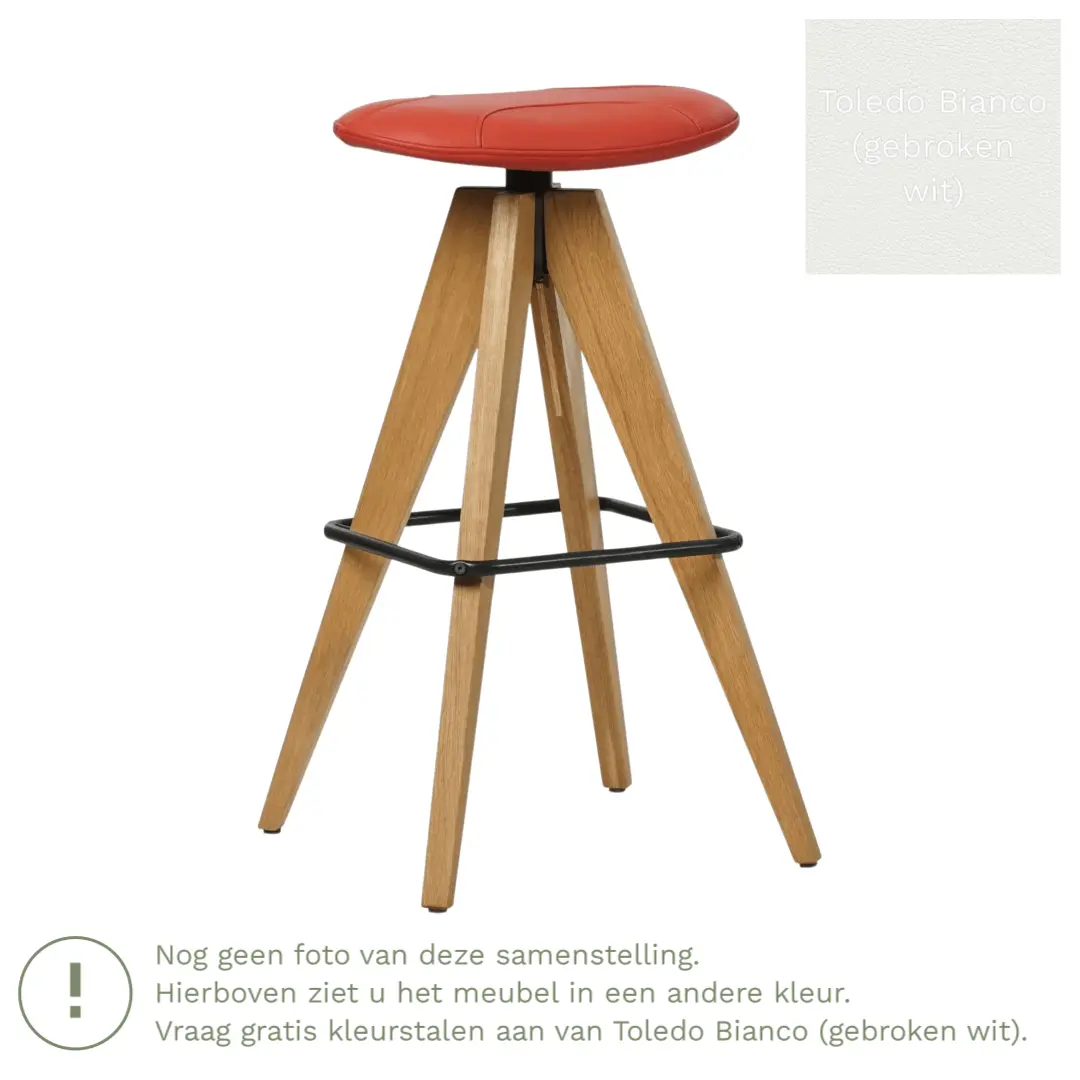 afbeelding van Leren barkruk Spot laag - Toledo Bianco (gebroken wit)