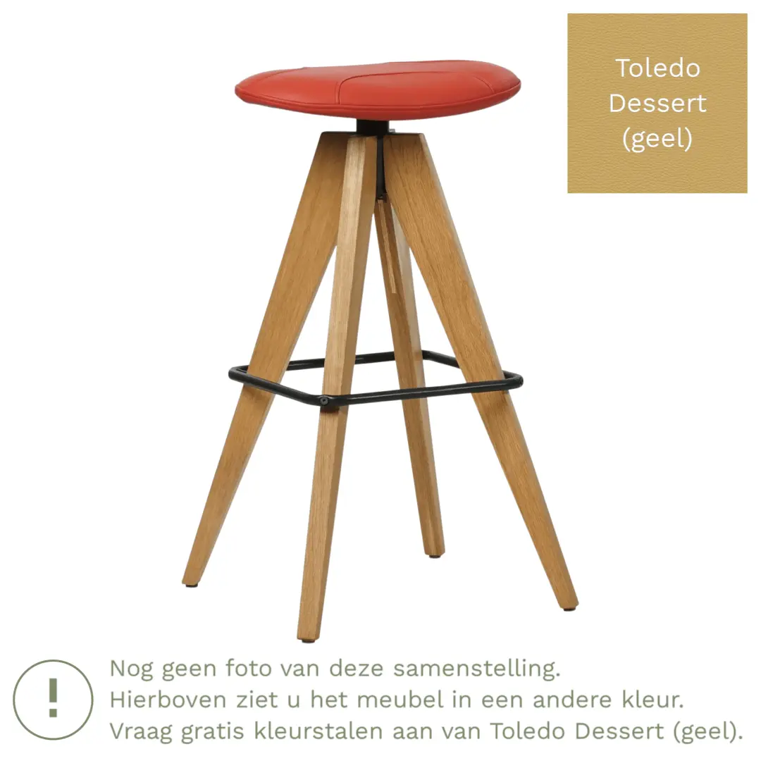 afbeelding van Leren barkruk Spot laag - Toledo Dessert (geel)