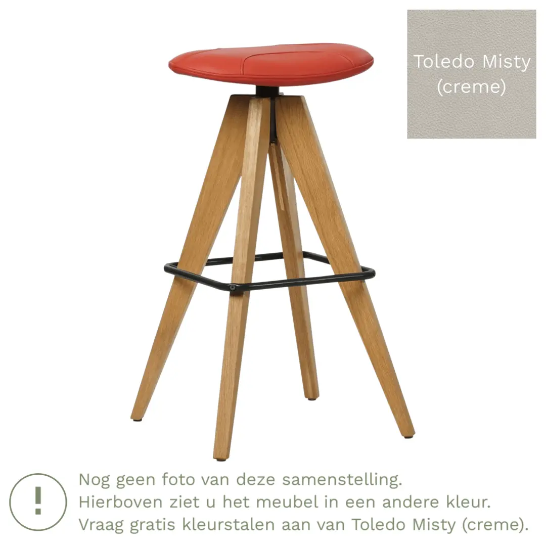 afbeelding van Leren barkruk Spot laag - Toledo Misty (crème)