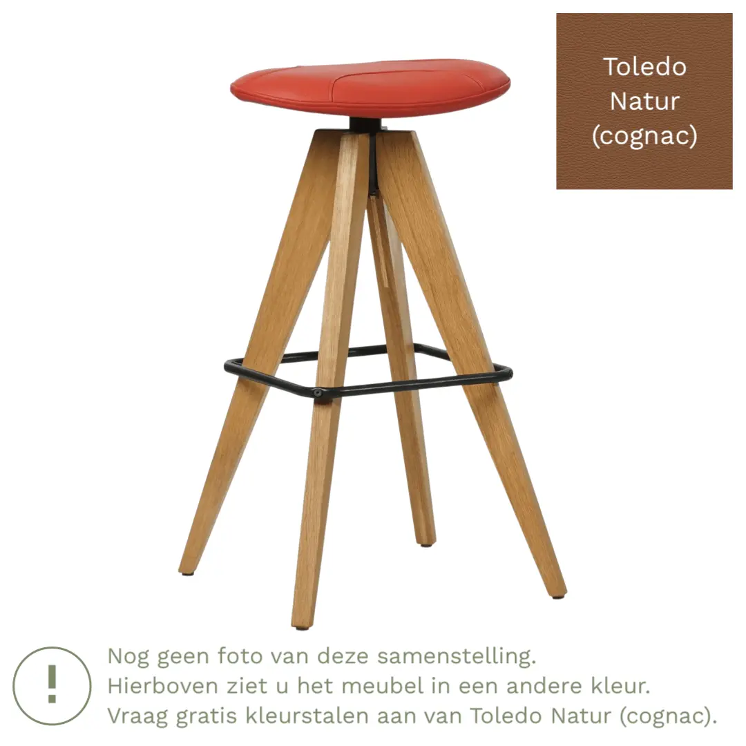 afbeelding van Leren barkruk Spot laag - Toledo Natur (cognac)