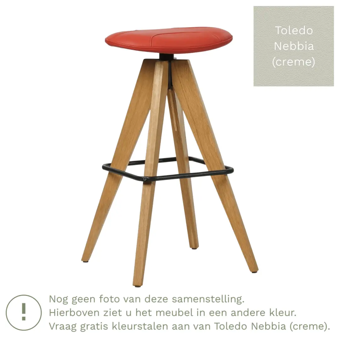 afbeelding van Leren barkruk Spot laag - Toledo Nebbia (crème)