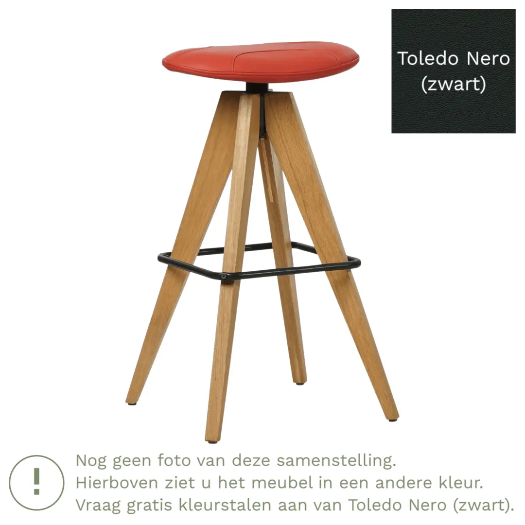 afbeelding van Leren barkruk Spot laag - Toledo Nero (zwart)