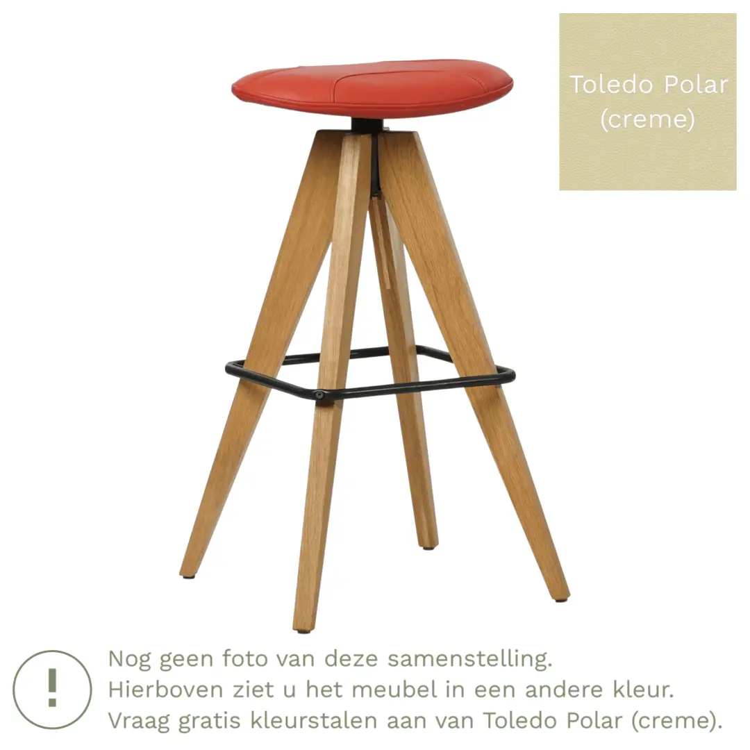 afbeelding van Leren barkruk Spot laag - Toledo Polar (crème)