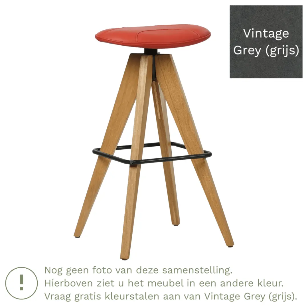 afbeelding van Leren barkruk Spot laag - Vintage Grey (grijs)
