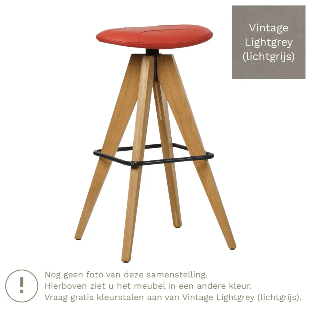 afbeelding van Leren barkruk Spot laag - Vintage Lightgrey (lichtgrijs)