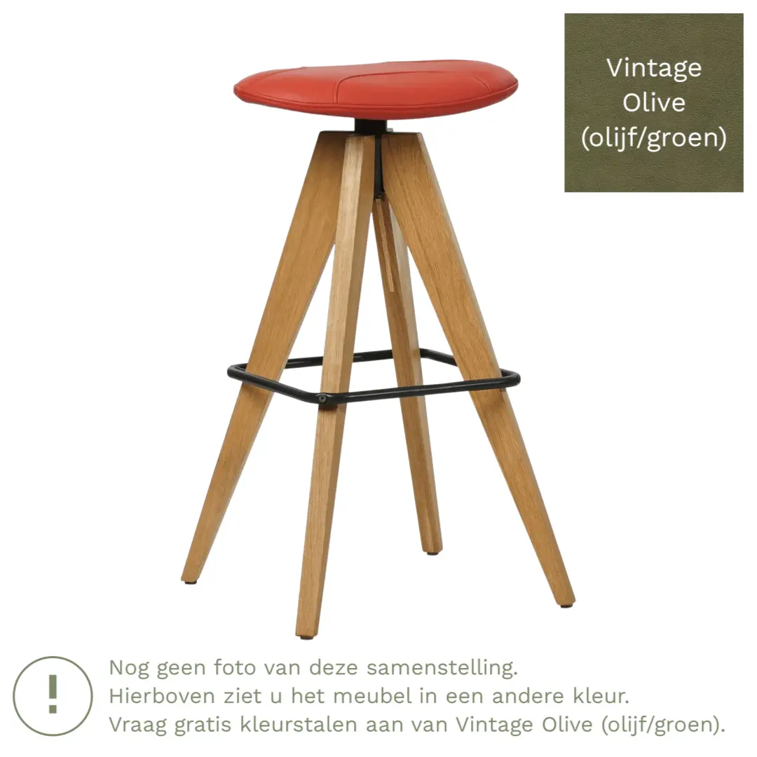 afbeelding van Leren barkruk Spot laag - Vintage Olive (olijf/groen)