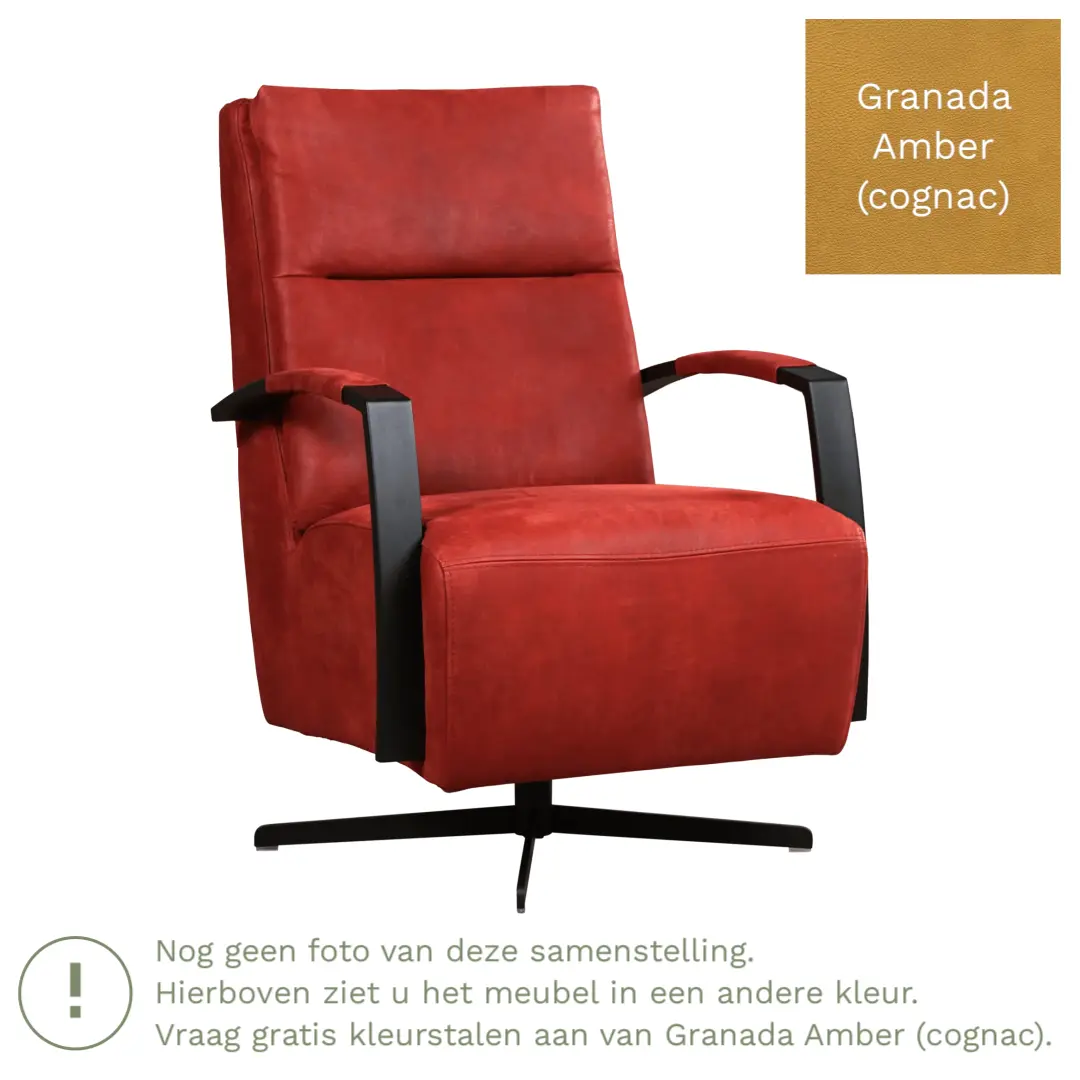 afbeelding van Leren draaifauteuil Award - Granada Amber (cognac) - Stervoet zwart