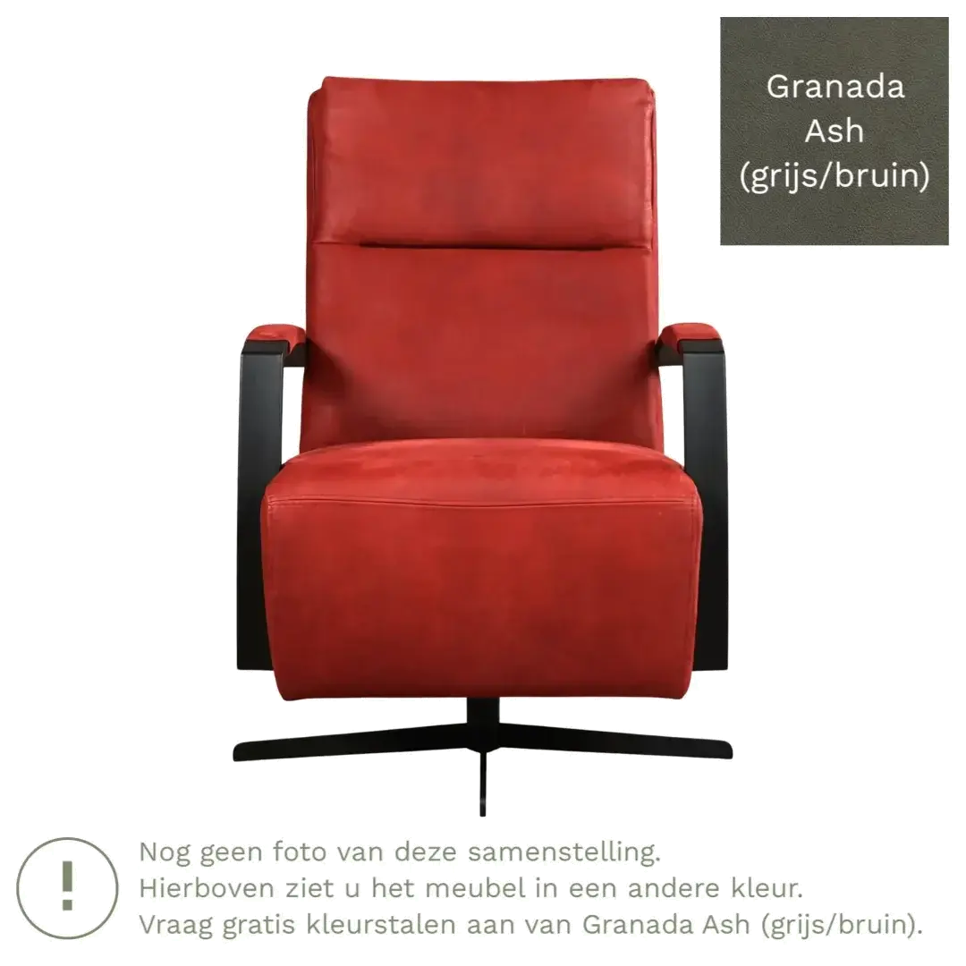 afbeelding van Leren draaifauteuil Award - Granada Ash (grijs/bruin) - Stervoet zwart
