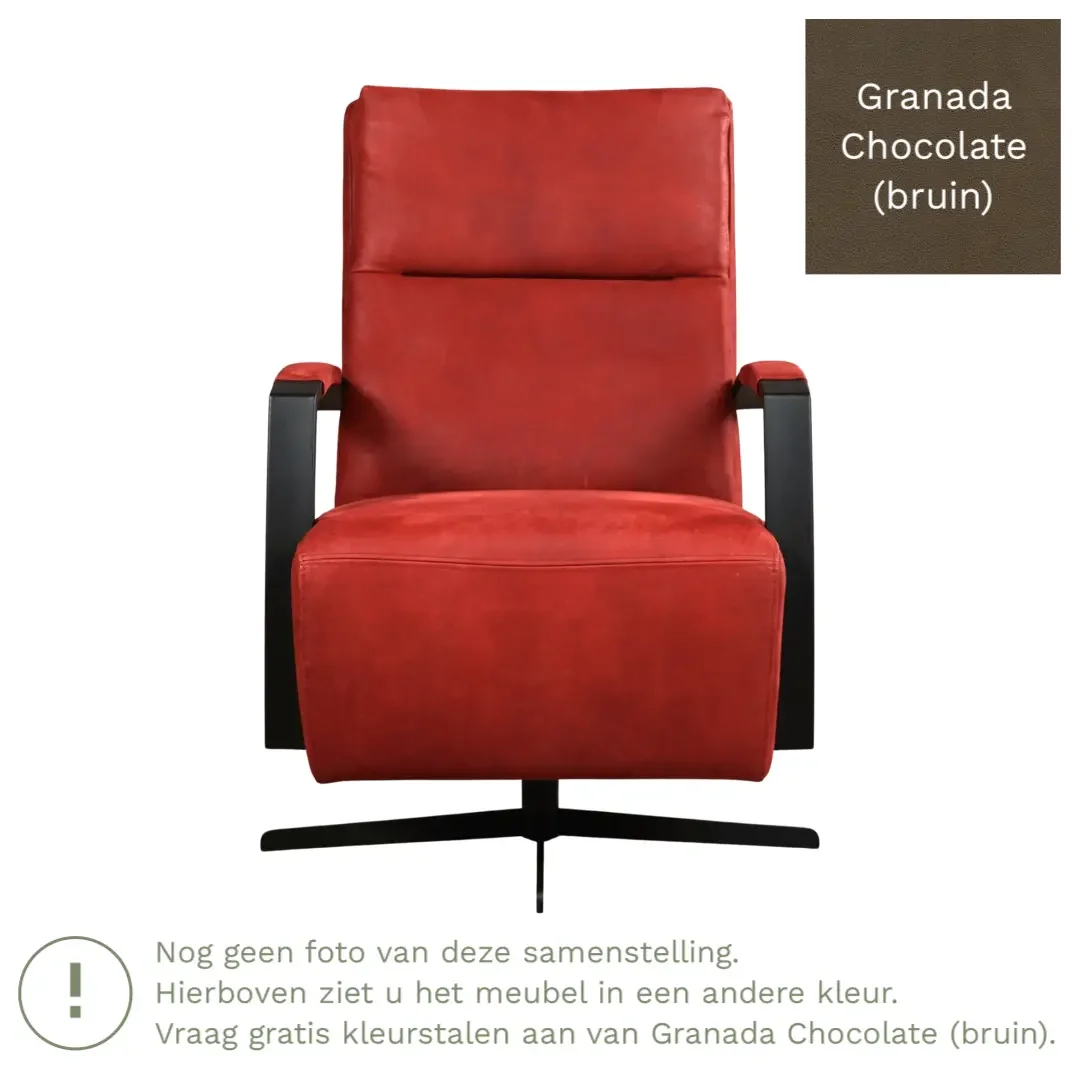afbeelding van Leren draaifauteuil Award - Granada Chocolate (bruin) - Schotelvoet zwart