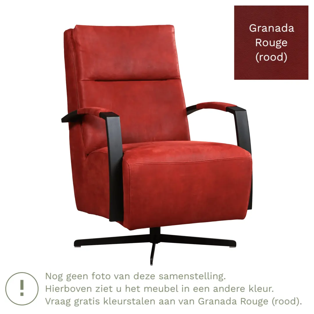 afbeelding van Leren draaifauteuil Award - Granada Rouge (rood) - Schotelvoet zwart
