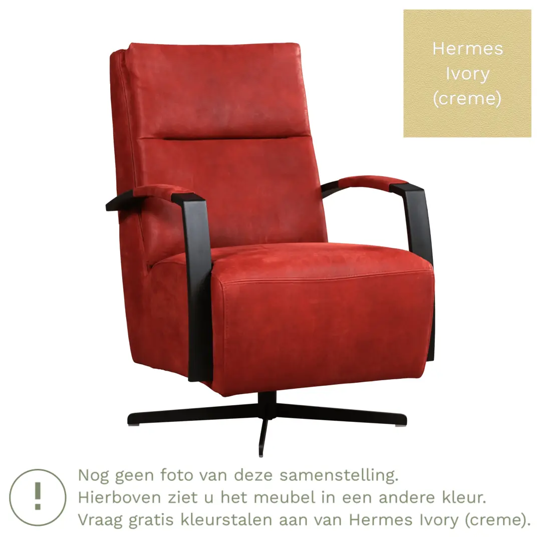 afbeelding van Leren draaifauteuil Award - Hermes Ivory (crème) - Schotelvoet zwart