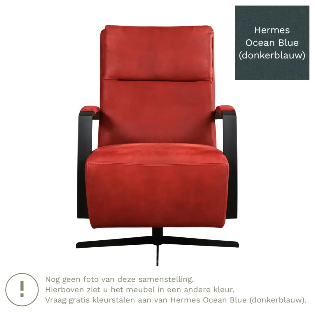 afbeelding van Leren draaifauteuil Award - Hermes Ocean Blue (donkerblauw) - Schotelvoet zwart