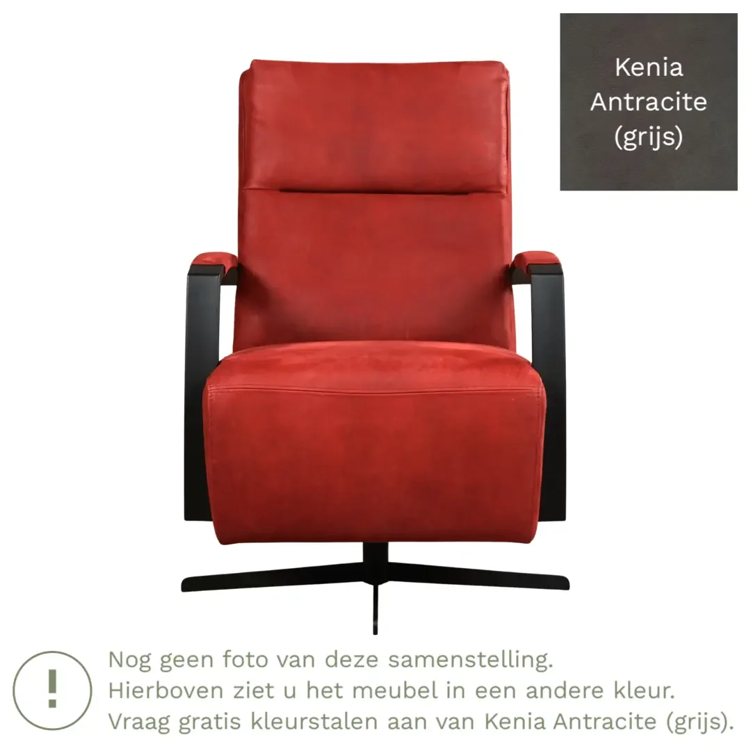afbeelding van Leren draaifauteuil Award - Kenia Antracite (grijs) - Schotelvoet zwart