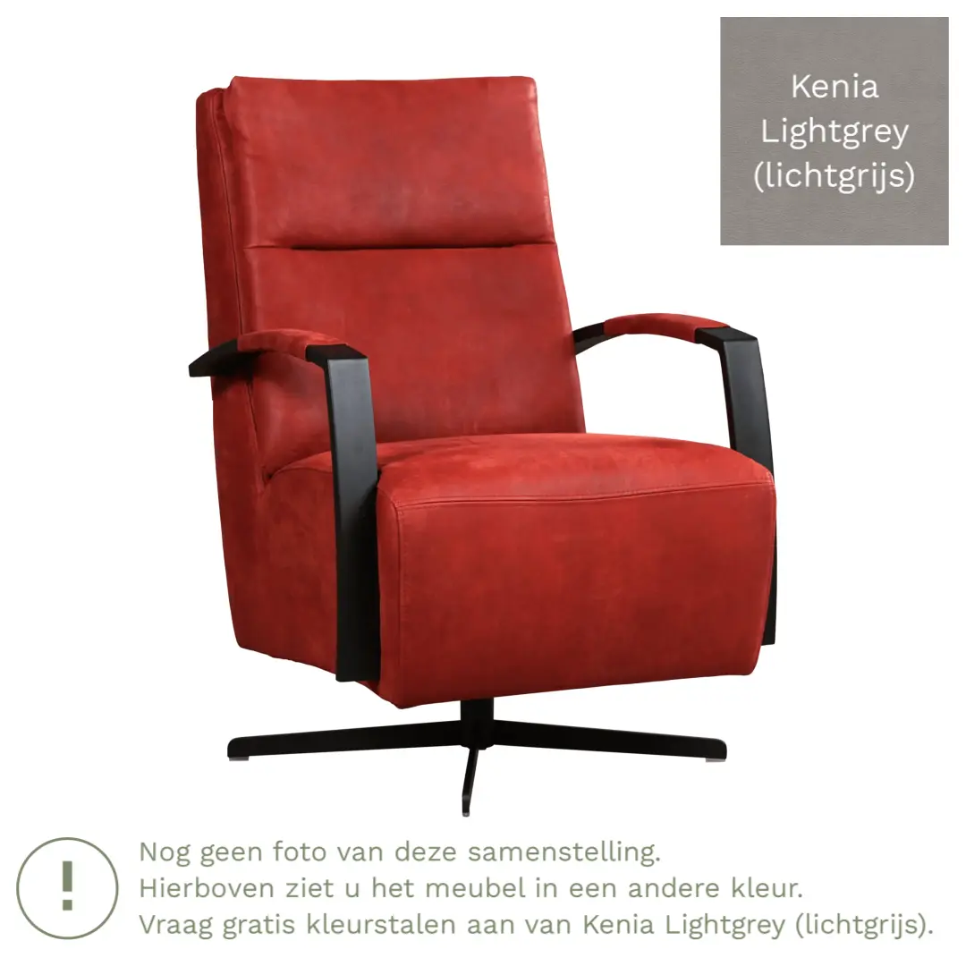 afbeelding van Leren draaifauteuil Award - Kenia Lightgrey (lichtgrijs) - Schotelvoet zwart