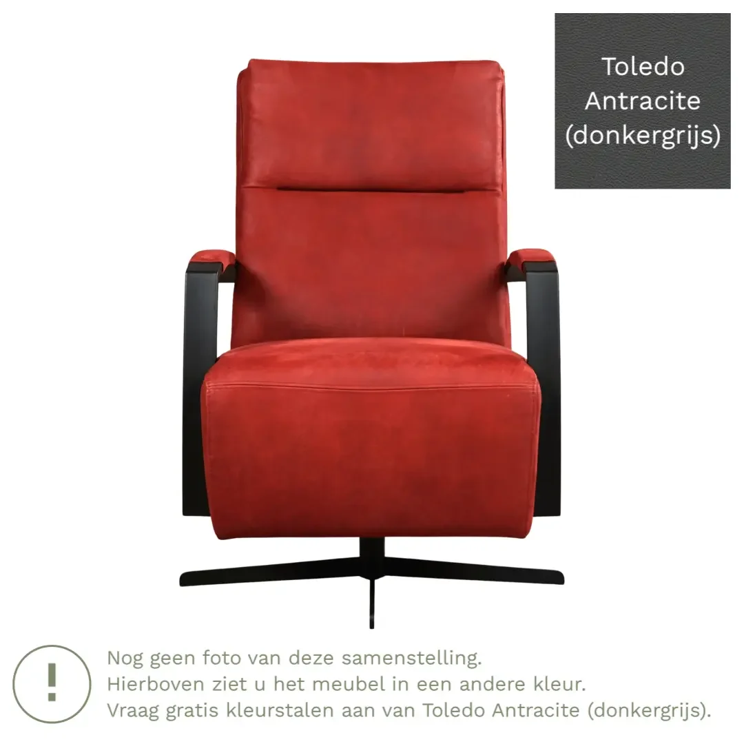 afbeelding van Leren draaifauteuil Award - Toledo Antracite (donkergrijs) - Schotelvoet zwart