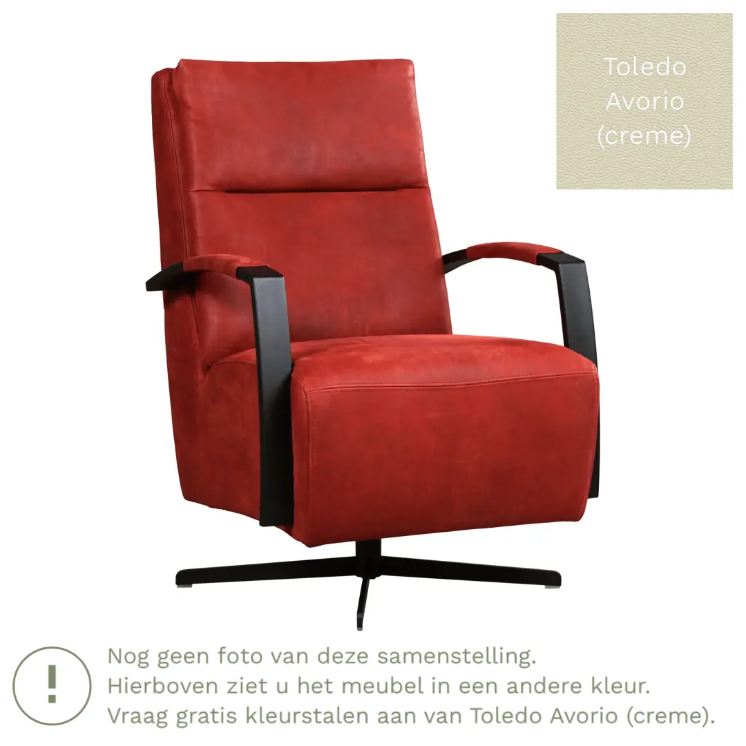 afbeelding van Leren draaifauteuil Award - Toledo Avorio (crème) - Schotelvoet zwart