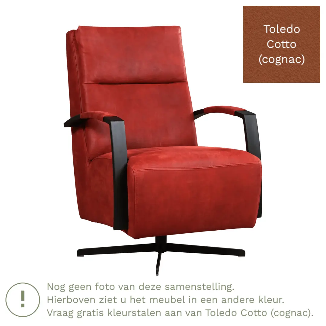 afbeelding van Leren draaifauteuil Award - Toledo Cotto (cognac) - Schotelvoet zwart